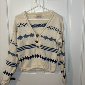 VINTAGE Weston Wear Cotton Southwest  Cream and Blue Sweater